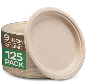 Bpa חינם compostable 9 אינץ כבד 125-חבילה חד פעמיות עגול צלחת נייר צלחת biodetemed מתכלה סיב קנה קנה סוכר - Product Image 1