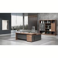 Bureau de direction en forme de L en MDF de style luxe léger avec armoire latérale éclairée et chaise de direction
