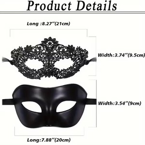 Set di 2 Eleganti Maschere in Pizzo Nero per Coppie - Perfetto per Feste Veneziane, Carnevale e Celebrazioni di Halloween - Product Image 6