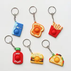Mini Pop Simple fossette porte-clés Fidget jouets pousser bulle soulagement de l'anxiété beignet Hamburger frites formes Pops porte-clés cadeaux