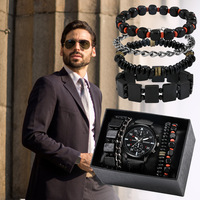 Jam Tangan Quartz Fashion Klasik Set Gelang dan Jam Tangan Pria Grosir Bahan Alloy CC002 Kaca Perhiasan Fashion Kulit Bulat 14mm