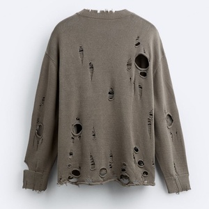 เสื้อสเวตเตอร์ไหมพรมเทอร์รี่ผ้าฝ้าย 100% สกรีนโลโก้ตามสั่ง ขายส่ง ทรงโอเวอร์ไซส์ แต่งลายขาดๆ สำหรับผู้ชาย ฤดูใบไม้ร่วง - Product Image 6
