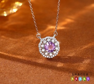 9 Simple 6mm Round Cut Blue Topaz Double Halo Necklace 925 Sterling Silver Natural Gem <b>Stone</b> Jewelry Gifts For Women - Product Image 3