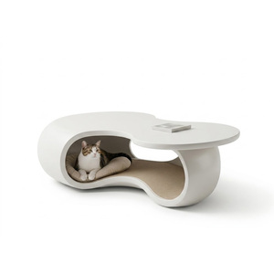 Modern Curved Coffee Table <b>Cat</b> Cave 2-in-1 Design <b>Cat</b> Tunnel <b>Bed</b> Stylish Living Room Decor Pet House - Product Image 4