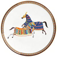 Service de Table Exquis en Porcelaine Fine Motif Cheval – Assiettes Colorées, Bols, Tasses et Présentoir Étagé 6.5-12 pouces – Idéal Hôtels et Restaurants