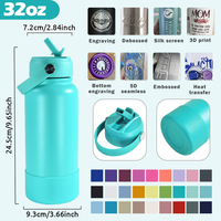 Bouteille d'eau isotherme de 32 oz pour voiture, utilisation en voyage, étiquette privée personnalisée, carafe en acier inoxydable, sangle de transport portable, bouchon à bec verseur