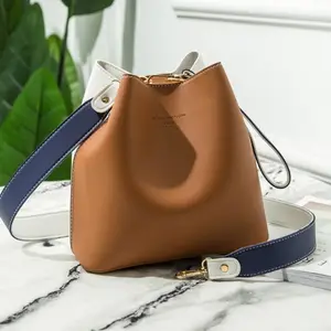 Hot sale korean style women pu leather bucket shoulder bag 2 pieces set handbags