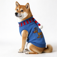 Pull en tricot rose mignon pour chien avec applique ours, vêtements d'hiver pour animaux de compagnie, manteau rayé avec pompon pour chiot