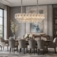 Lustre Moderne de Luxe Français à Fleurs en Cristal, Suspension Dorée Ornée en Verre, Lumière LED Dimmable 9 Ampoules, Garantie 2 Ans, Villa Majlis