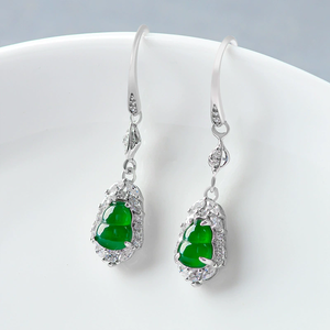 Pendientes de plata S925 con jadeíta natural de grado A, color verde, con ganchos en espiral, jadeíta de grado hielo, pendientes de alta gama. - Product Image 2