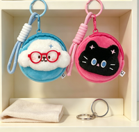 En gros, mini pochette de rangement à fermeture éclair et porte-monnaie en peluche, motif animal de dessin animé mignon, avec porte-clés et cordon tressé, pour breloque de sac et cadeau