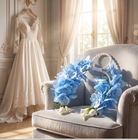 Bouquet de mariée de luxe fait main Hotop blanc avec lys artificiels, poignée perlée et nœud en perles en forme de cœur pour la mariée