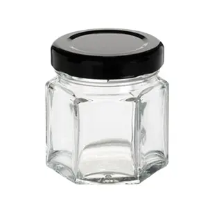 Frasco de vidrio hexagonal de 1,5 oz 45 ml con tapa negra