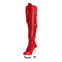 Chaussures gothiques sexy fétichistes pour boîte de nuit, danse sur barre, talon épais de 14 cm, bottes de travestissement, bottes d'hiver au-dessus du genou en dentelle pour adultes