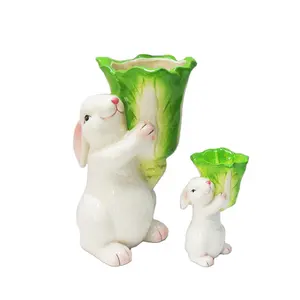 Wholesale Easter Decor Ceramic Single Egg Cup With Rabbit Holder Stand