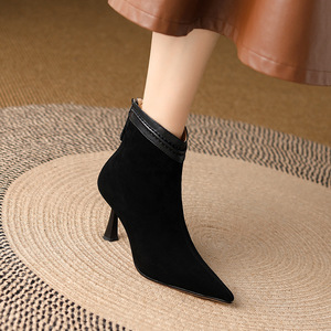 Botines de Ante Vintage Estilo Francés para Mujer, Otoño Invierno 2026, Tacón de Aguja con Punta, Minimalistas, Color Nude, Casuales - Product Image 4