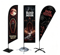 Ensemble de drapeaux à plumes personnalisés pour Halloween, thème vampire, sublimation par transfert thermique, drapeau de plage en polyester avec plusieurs bases pour décoration extérieure