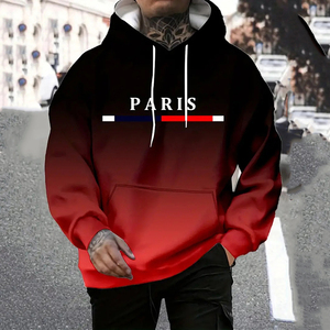 Sweat à capuche décontracté pour homme <span class=keywords><strong>PARIS</strong></span>, imprimé numérique, collection automne, confortable, extensible, avec cordon de serrage, poche tendance, 100 % polyester - Product Image 6
