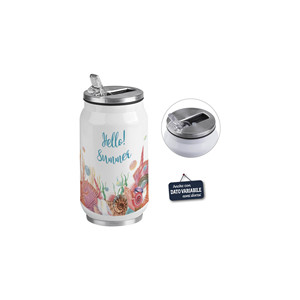 Gobelet isotherme en acier inoxydable Hello Summer 16 oz avec couvercle rabattable et motif marin - Product Image 1