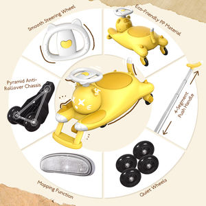 Voiture électrique télécommandée jaune 24V pour enfants, avec lumières, fonction de torsion et de balancement, connectivité Bluetooth, design chat, fonction balancement et oscillation, type balai rotatif - Product Image 2