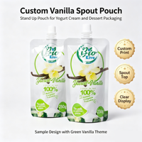 Pochette Doypack personnalisée 250g avec bec verseur, impression couleur vive et fenêtre transparente pour l'emballage de yaourts, desserts et aliments