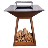 Nouveautés 2026 : Plancha brasero en acier Corten rouillé, facilement assemblable, pour jardin, chauffée au bois, avec gril barbecue pour l'extérieur