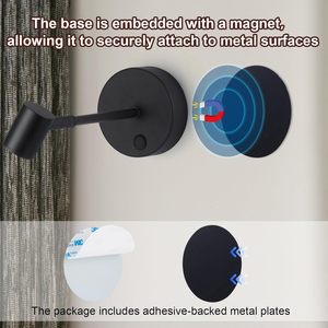Lámparas de Lectura Recargables USB al por Mayor, Rotación de 360 Grados, Bola Magnética, Control Táctil de Intensidad, Lámpara de Pared LED para Dormitorio - Product Image 3
