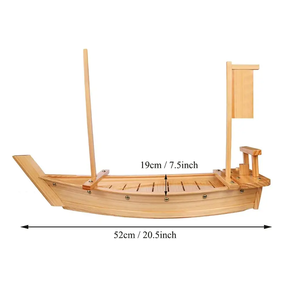 日本の環境に優しいレストラン設備カスタマイズされた木製ゴールド寿司ボート50cm販売