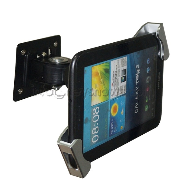 Wall Mount Security Stand for iPad Flexible 7-12.9 Inch Tablet Display Holder Lockable Gripper Enclosure Keys Clamp Style Rack