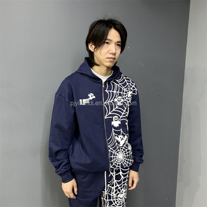 Mode en gros coton soie maille pile boucle sueur grand filet d'araignée et mignon fantômes sweat à capuche hommes impression numérique sweats à capuche - Product Image 1