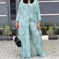 2022 femmes col en v longue Robe costumes afrique nouvelle mode imprimé en mousseline de soie grande taille ample 2 pièces ensemble longue Robe + pantalon costumes décontractés
