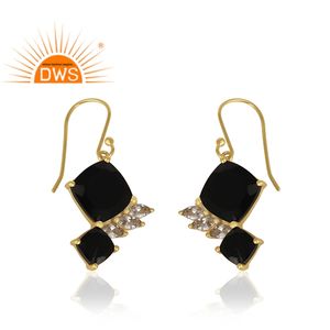 ต่างหูพลอยเพทายสีดำเคลือบทองคำขาว เครื่องประดับเงินแท้ 925 ดีไซน์เนอร์ ต่างหูขายส่ง - Product Image 2