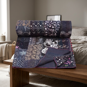 Sari indien brodé, patchwork, couverture Kantha faite à la main - Product Image 3