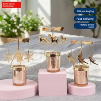 Support de bougie rotatif en fer forgé pour aromathérapie, lanterne créative en forme de moulin à vent, ornement doré pour fête de mariage, cadeau féminin