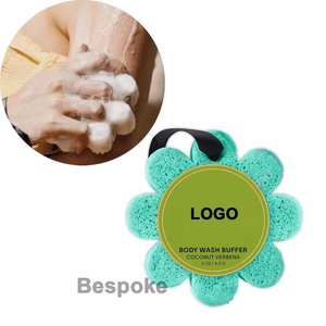 Logo personnalisé noix de coco fleur de <span class=keywords><strong>verveine</strong></span> gommage doux pour le corps bain douche luffa pour les femmes outil exfoliant avec nettoyant pour le corps éponge infusée - Product Image 1