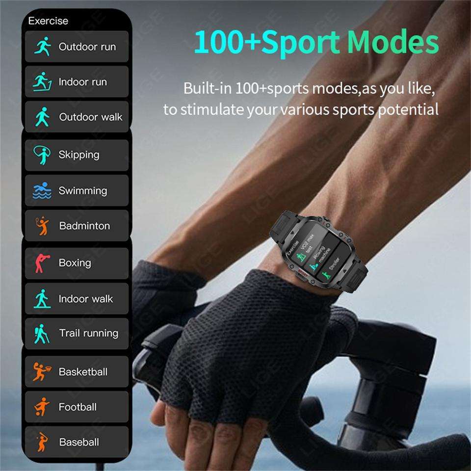 ORANGLES Lige BW0667 Smart Watch 1.96 Inch Screen 420 Mah Wireless Call Voice Assistant Watch Sport Fitness Waterproof Smartwatch for Men - angled perspective - presenting advantages - Image 4 of 5 | fits any environment | Purchase Lige BW0667 Smart Watch 1.96 Inch Screen 420 Mah Wireless Call Voice Assistant Watch Sport Fitness Waterproof Smartwatch for Men Michigan | Free Shipping ORANGLES