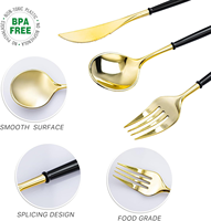 Ensemble de couverts jetables de luxe BST en plastique doré, robustes et écologiques, couteau, fourchette, cuillère, ustensiles pour mariage, fête, banquet