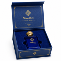 Caja de Perfume de Papel con Aspecto de Cuero Azul Marino de Lujo, Empaque de Regalo Rígido Magnético con Logotipo Personalizado, Lámina Dorada e Inserto de Terciopelo