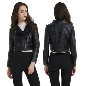 Mode automne printemps Veste de motard à fermeture éclair Femme noir PU manteau Veste en Cuir Femme Veste en Cuir Femme