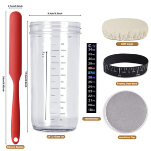 35oz 1000ml Kit de pot de départ au levain à large bouche Pot en verre de démarrage au levain avec thermomètre à bande de date grattoir pour la cuisson du pain - Product Image 3
