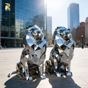 Statua di Leone Astratta Moderna in Acciaio Inossidabile RELONG, Lucidata per Decorazione da Giardino Esterno - Product Image 1