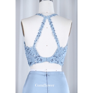 दो टुकड़े ब्राइड्समेड ड्रेस ब्लू हैल्टर साइड स्प्लिट मर्मेड शाम सटन महिलाओं के लिए कपड़े पहने - Product Image 6