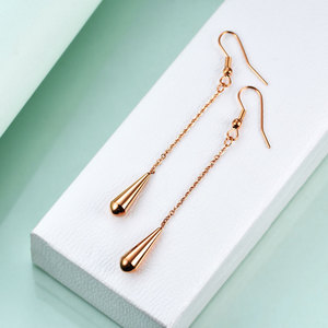 Boucles d'oreilles longues géométriques en forme de goutte d'eau 33 mm en acier doré et or rose, bijoux de mode pour soirée - Product Image 4