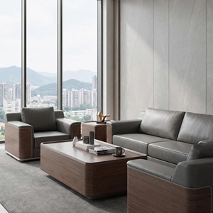 Set Moderno di <span class=keywords><strong>Divano</strong></span> <span class=keywords><strong>e</strong></span> Tavolino da Ufficio in Pelle per Reception, Combinazione di Arredi per Spazi Dirigenziali - Product Image 1