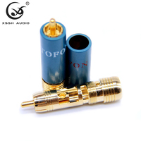 Connecteur RCA XSSH HIFI, coque bleue, laiton plaqué or 24 carats, câble audio 11 mm max, sans soudure, auto-verrouillant, prise mâle Lotus, connecteur de signal
