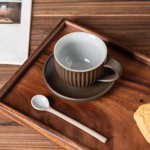 Nuevo Juego de Taza y Platillo de Cerámica Vintage, Taza de Cerámica Creativa con Rayas, Taza Simple para Té de la Tarde o Latte con Juego de Cucharas - Product Image 3