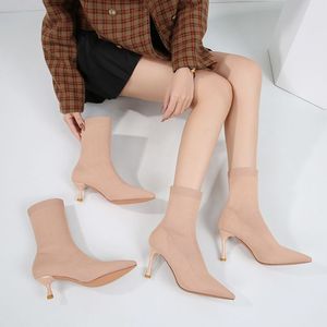 Botines para Dama, Material Elástico, Punta Puntiaguda, Diseño de Tacón Alto, Botas de Tobillo para Mujer - Product Image 4