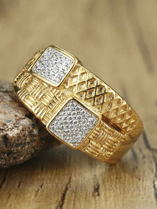 Geometric <b>Cocktail</b> <b>Ring</b> Women's 18K <b>Gold</b> Plated Pave Setting Cubic Zirconia Square Glam Style Daily Wear Party Jewelry - Product Image 3
