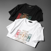 T-shirt d'été à col rond brodé à manches courtes pour hommes avec haut en modal de soie glacée