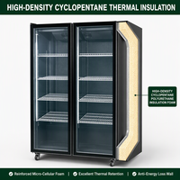 Réfrigérateur commercial à double porte vitrée pour boissons, avec ventilateur de refroidissement, vitrine verticale pour boissons avec éclairage LED pour supermarché